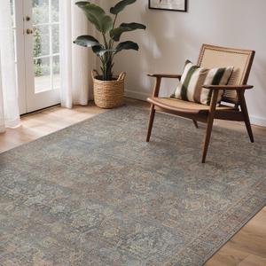 GENIMO 9x12 Washable Area Rugs for Living Room, Non Slip, Gray Blue Brown