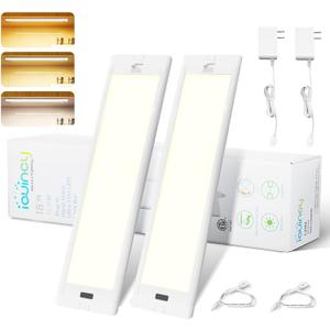 iQuincy 18 Inch Under Cabinet Lights Plug in 2 Packs, Hand Wave Activated, Linkable Under Cabinet Lighting with 5 CCT - 2700K-6000K & Stepless Dimmable, Under Counter Light for Kitchen, 450Lumens, 8W