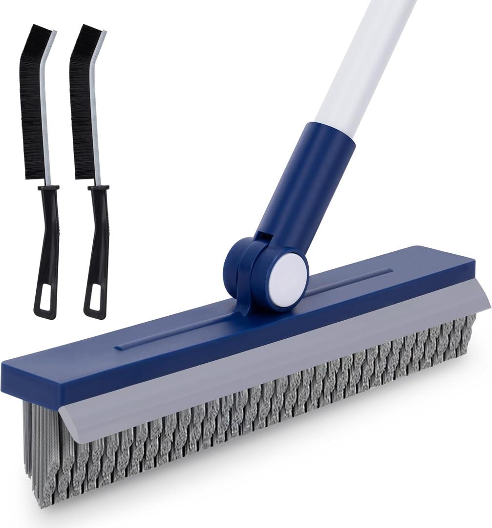 Grout Brush with Long Handle, Grout Cleaner Brush for Tile Floors, Stiff Bristles for Crevice, Tile Line, Shower, Kitchen, Bathroom (Blue)