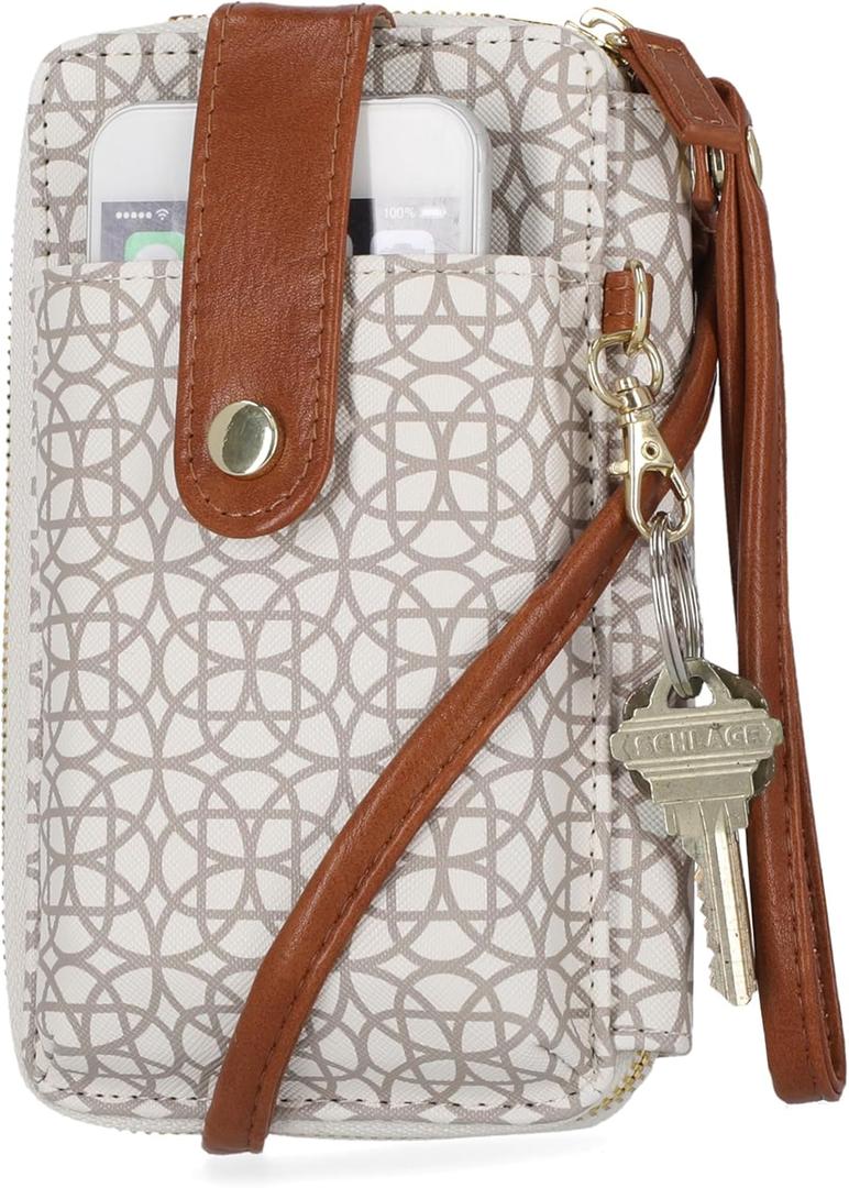 Mundi Jacqui RFID Crossbody Wallet for Women, Vegan Leather Small Travel Handbag with Phone Holder, Compact Organizer with Card Slots and Adjustable Strap, Vacation Purse in Bridgehampton Sand