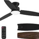 Conciseer Modern 42 Inch Ceiling Fans with Lights and Remote, Bedroom Living Room Office, Flush Mount, 18W 3CCT Dimmable, Dual Color 3 Blades 6 Speed Reversible Quiet DC Motor, Black/Wood Grain