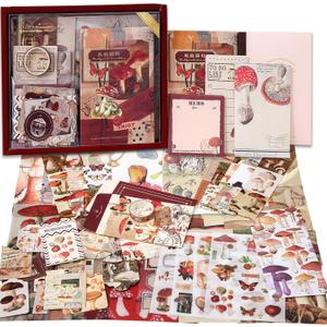 emmoolife Scrapbooking Supplies Kit, Vintage Mushroom Aesthetic Scrapbook Kit for Bullet Junk Journal, Stationery, A6 Grid Notebook, DIY Journaling Supplies, Birthday Craft Gift for Teen Girl Women