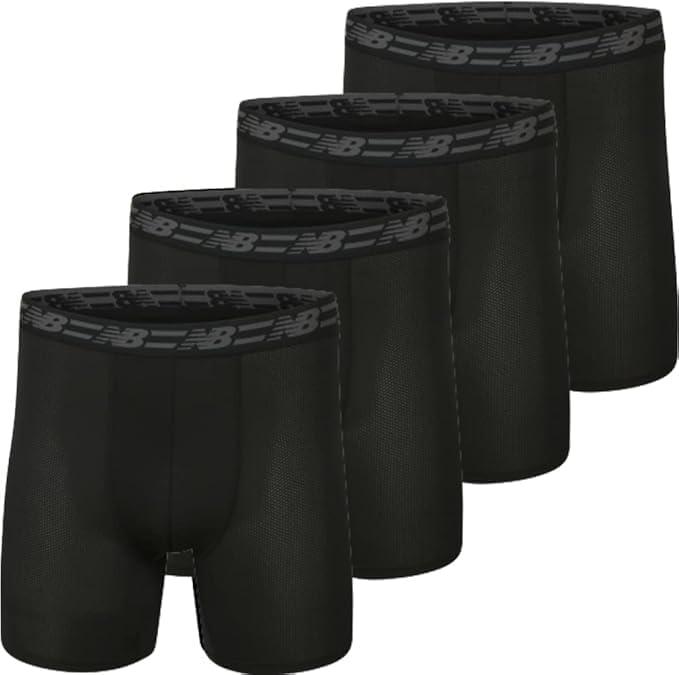 New Balance Men's Standard Mesh 5" No Fly Boxer Brief (4-Pack), Black/Black/Black/Black, Medium