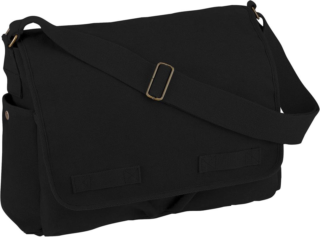 Rothco Classic Canvas Messenger Bag - Heavyweight Canvas Crossbody Shoulder Pack, Black