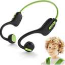 LOBKIN Kids Headphones Open Ear,Bluetooth 5.3 Air Conduction Wireless Lightweight Kids Earbuds IPX5 Waterproof with Microphone for School,Home and Outdoor Activities Gifts for Boys Girls (Green)