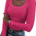 Zeagoo Women's Long Sleeve Scoop Neck Shirts Casual Slim Fit Rib Knit Tops Summer Fall Basic Business Work Tee (Large)