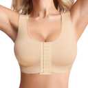 BRABIC Women Front Closure Post Surgery Compression Everyday Bras for Mastectomy Support with Adjustable Straps Wirefree (Small, Beige)