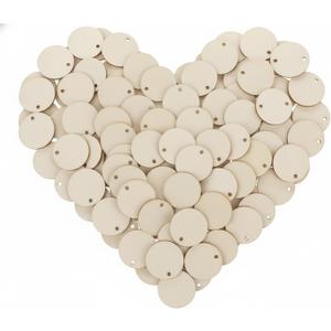 300 Pcs Unfinished Wood Circle Pendants Round Disc Blank Natural Wooden Ornaments for Decoration DIY Craft Art Supplies (Round 1 x 1 x 0.12 inches)