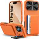 for iPhone 17 Pro Max Wallet Case with Camera Cover Kickstand, Card Holder (3-5 Cards), Military Grade Drop, Heavy Duty Women Men Protective Phone Case for iPhone 17 Pro Max 6.9" 2025, Orange