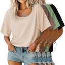 Neer 4 Pack Womens Half Sleeve T-Shirts Elbow Length Tops Women Scoop Neck Loose Basic Tee Summer Casual Blouses (X-Large, Apricot, Coffee, Matcha Green, Black)