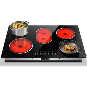 30 Inch Electric Cooktop, Built-in 5 Burner Electric Stovetop 8400W, 30" Glass Ceramic Cook Top with Expanded Zone, Child Safety Lock, Timer, Pause Control, 220V - 240V Hard Wire, No Plug