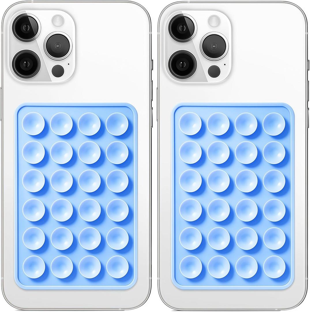 Galundge 2 Pack Silicone Suction Phone Case Mount, Non Slip Sticky Grip for Cellphone, Silicon Adhesive Suction Cup Mount, Strong Grip Holder for Selfies and Videos (Sky Blue)