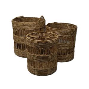 Seagrass Handmade Decorative and Functional Storage Basket Woven Basket Organizer with Handles, Set of 3 Basket for Storage