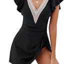 Blooming Jelly Women's Plus Size Bathing Suit One Piece Swim Dress Tummy Control Swimsuits Ruffle V Neck Swimwear (3X-Large, Black)