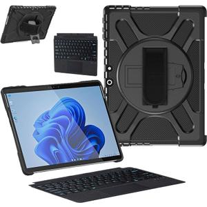 ZenRich Rugged Case with Keyboard for Surface Pro 9/10/11,Bluetooth Keyboard Case for Microsoft Surface Pro 11/10/9 with 360 Rotating Hand Strap & Stand