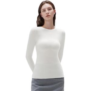 SUUKSESS Cloud Cashmere Women Crew Neck Fitted Long Sleeve Shirt Basic Knit Tops (Medium, White)