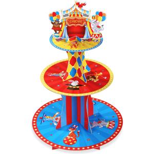 Zopeal Carnival Theme Cupcake Stand 3 Tier Circus Cardboard Cupcake Holder Tent Cake Stand Dessert Tower Holder for Carnival Circus Themed Birthday Party Decoration Supplies