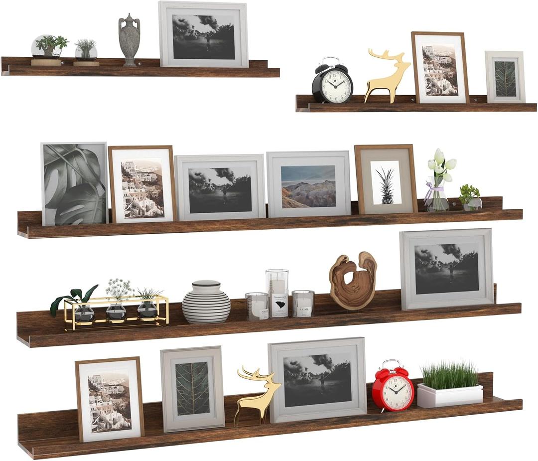 Giftgarden 47 Inch Long Floating Shelves for Wall Set of 5, Rustic Wood Wall Shelves for Bathroom, Bedroom, Kitchen, Living Room Storage and Decoration, Brown Picture Ledge  Brown, 47"