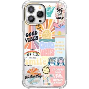 Case for iPhone 13 Pro Max with Aesthetic Design,Good Vibes Positive Quote Collage Pattern for Men Women,Clear Slim Soft TPU Bumper Case,6.7(Good,13pm)