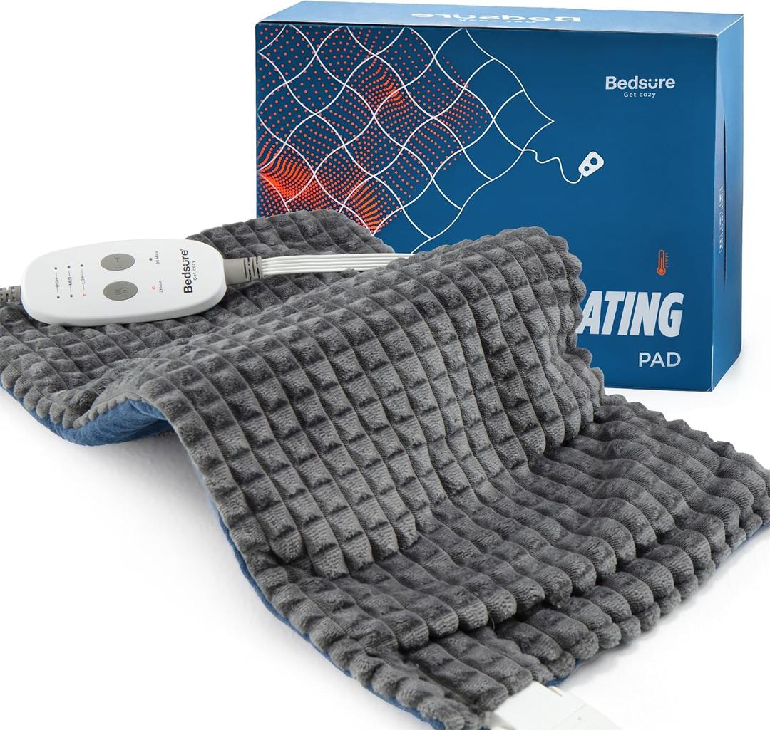 Bedsure Back Heating Pad for Neck and Shoulders, Weighted Heated Pad with Vibration, FSA Eligible Items, Birthday Gifts for Women Men Mom Men, Auto Shut Off, 5lbs 12" x 24", Dark Grey