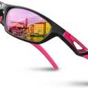 RIVBOS Polarized Sports Sunglasses Driving Sun Glasses Shades for Men Women Tr90 Frame for Cycling Fishing Running RB831 (Black Frame/Pink Lens)