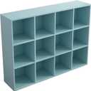 12-Cube Storage Shelf Bookcase - Wooden 3-Tier Floor Standing Open Bookshelf for Home and Office, Display Cabinet, Light Blue