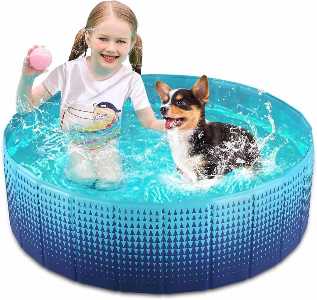 Jasonwell Foldable Dog Kiddie Pool - Hard Plastic Kids Paddling Pool Toddler Baby Swimming Pools for Backyard Collapsible Whelping Box Pet Doggie Cats Wading Pools Bathtub for Puppy Large Dogs 40In,G