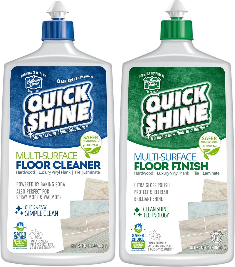 Quick Shine Multi Surface Floor Cleaner & Floor Polish w/Clean Shine Technology 2-27oz Bottles | Use on Hardwood, Laminate, Luxury Vinyl Plank, Tile & Stone | Safer Choice Formulas