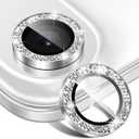 Matekxy for iPhone 17 Air Camera Lens Protector Glitter - Cute Girly Metal Individual Bling Ring Cover for Women, 9H Anti-Scratch Tempered Glass with Aluminum Edging, Sliver Cloud White