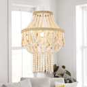 ELYONA 3-Light Large Birch Wood Beaded Chandelier, 16 Inch Boho Farmhouse Pendant Light Feature, Rustic Hanging Light, Country Chandelier for Bedroom, Kitchen, Dining Room, Living Room, Entryway
