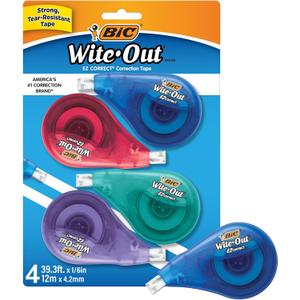 BIC Wite-Out Brand EZ Correct Correction Tape, 39.3 feet, 4-Count Pack of White Correction Tape, Fast, Clean, and Easy to Use Tear-Resistant Tape Office or School Supplies