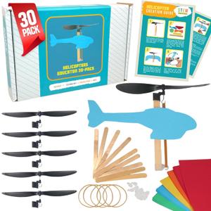 Rubber Band Helicopter Kit, 30-Pack Build 30 Rubber Band Helicopters, Complete STEM Project Kit for Classrooms, Ages 8+