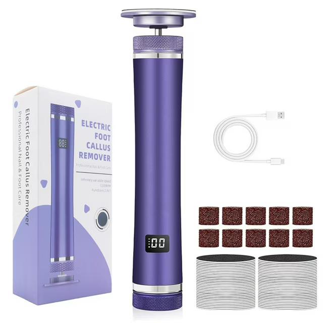 Electric Foot Callus Remover with 60 Pcs Sandpaper Discs - Electric Callus Remover for Feet,Pedicure Tool for Dead Skin (Purple)