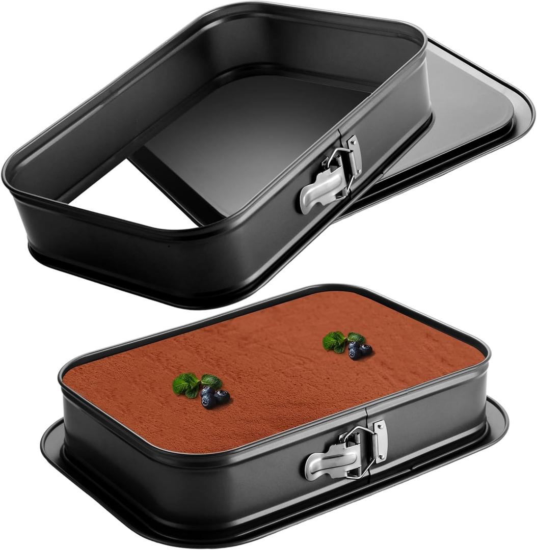 CYEAH 2 Pack Large Springform Cake Pan, 14 x 9 x 3-Inch Rectangle Cheesecake Pan, Non-Stick Baking Pan Mold with Removable Bottom for Kitchen Baking Roasting Muffin Bread Cake Brownies Bakeware