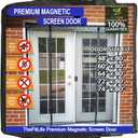 TheFitLife Double Door Magnetic Screen - Mesh Curtain with Full Frame Hook & Loop Powerful Magnets, Snap Shut Automatically for Patio, Sliding Or Large Door (Fits Doors up to 64''x80'') (Black)
