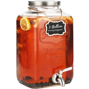 2 Gallon Glass Drink Dispenser - Stainless Steel Leakproof Spigot and Lid, Beverage Glass Drink Dispensers for Parties, Water Beverage Dispenser Liquid Laundry Detergent Dispenser