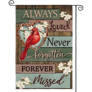 AVOIN colorlife Cardinal Memorial Garden Flag 12x18 Inch Double Sided Outside, Always Loved Never Forgotten Memorial Day Gravesite Saying Yard Outdoor Decoration