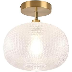 Gold Semi Flush Mount Ceiling Light Fixture,Hallway Light Fixtures,Industrial Close to Ceiling Mount,Globe Glass Ceiling Fixture,Vintage Ceiling Lamp,Farmhouse Lighting for Bathroom Entryway Bedroom