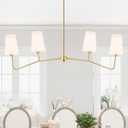 47" Modern Linear Chandelier, 4-Light Gold Pendant Light with Fabric Shade | Adjustable Height Ceiling Light Fixture, Pendant Lights Kitchen Island, Large Chandeliers for Dining Room Bedroom Living Room