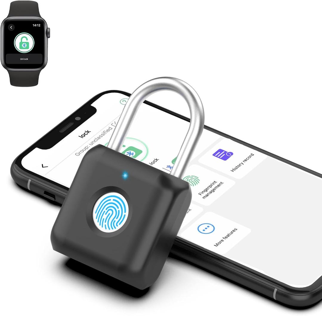 Fingerprint Padlock eLinkSmart Gym Locker Lock for Boys with Phone App iOS Watch Metal Keyless Combination Locks for School Sports Locker Toolbox Hasp Storage Obsidian Black