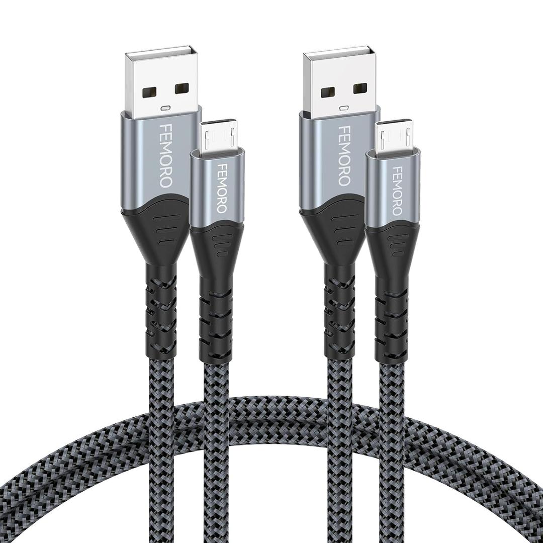 FEMORO Micro USB Cable 3Ft Pack of 2, USB A to Micro USB 2.0 480Mbps Data Transfer & 12W Charging Cord for MicroUSB Old Android Phones Kindle Tablet MP3 PS4 and More