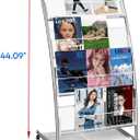 LIWSHWZ Magazine Rack Floor Standing,Brochure Display Stand, 4 Pockets Metal Literature Stand,Newspaper Rack with Wheels for Trade Show Exhibitions Office Retail Store
