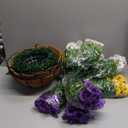 lovemoon 2 Sets Artificial Hanging Pansy Flowers with Baskets, 24 Pcs UV Resistant Faux Silk Pansy Outdoor Hanging Flower for Porch Patio Garden Home Spring Decor (2, White,Yellow,Purple)