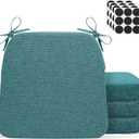 Chair Cushions for Dining Chairs - 17" x 16" x 2" D-Shaped Indoor Seat Cushions - Non Slip Chair Pads with Removable Ties and Washable Cover Set of 4 - Chair Leg Pads Included - Teal