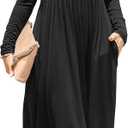 DB MOON Women Casual Long Sleeve Dresses Empire Waist Knee Length Loose Dress with Pockets (XX-Large, Black)