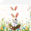 Easter Disposable Placemats 50 Pack 11 x 17 Inch, Bunny Rabbit Colorful Eggs Flower Print Waterproof & Greaseproof Place Mats for Easter Table Decorations, Holiday Party, Spring Festival Dinner