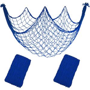 2 Pack Fish Net Decorations, 80x40 Inch Navy Blue Fishing Net Decor for Under The Sea Hawaiian Beach Theme Party, 3mm Thick Natural Cotton Versatile Nautical Netting for Party Wall Table Ceiling Decor