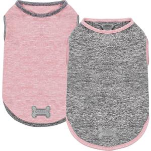 KYEESE 2Pack Dog Shirt, Lightweight Sun Protection Sleeveless Dog T Shirts for Small Dogs Girl, Breathable Pet Reflective Tank Top Summer Dogs Clothes for Outdoor Walking, Pink+Grey, L