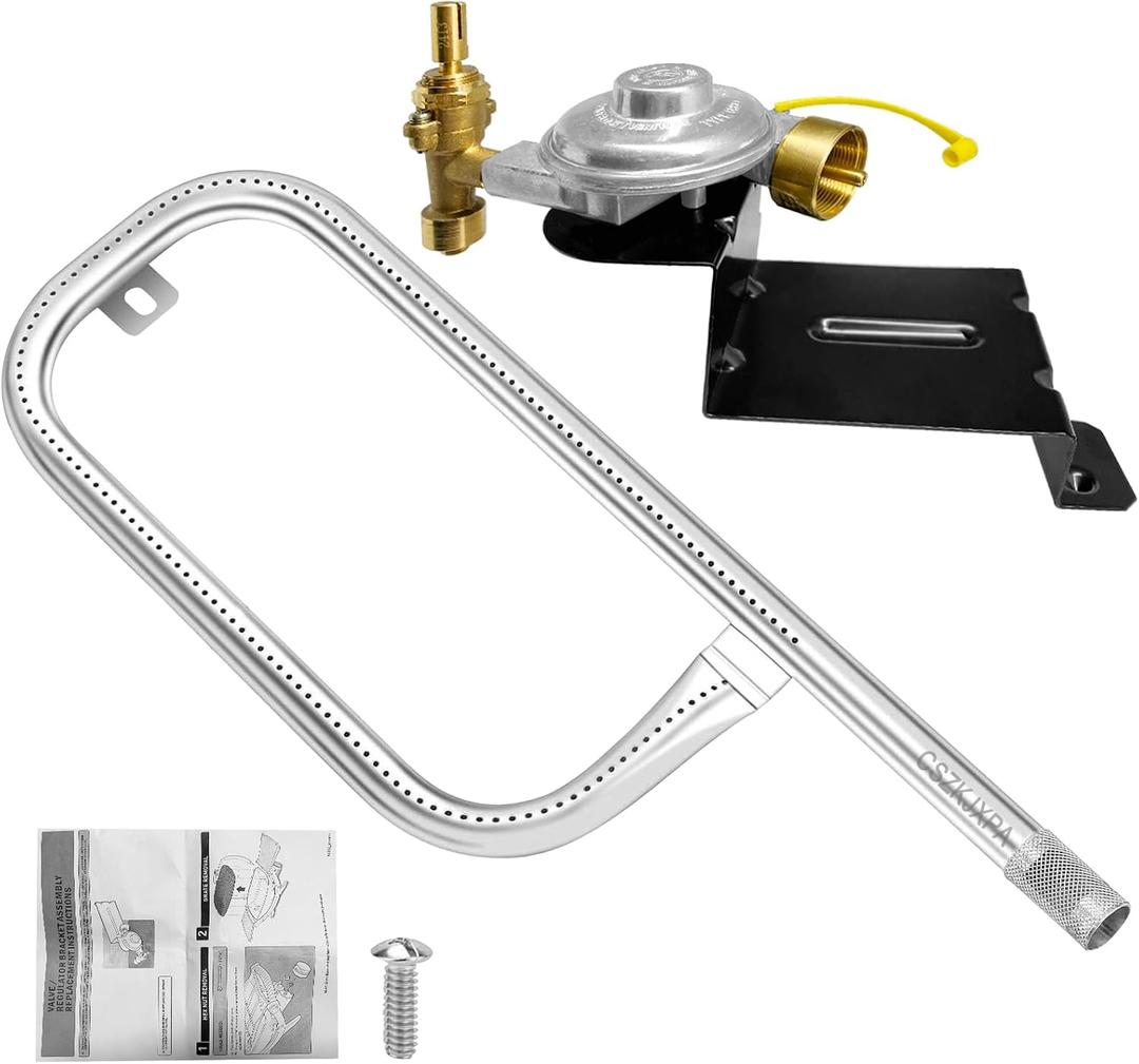 80477 Regulator with 69957 Burner Tube for Weber Q Grill Parts,for Weber Q100,Q120, Fit for Grill Models:386002,386001,516002,516501,516801,516501–Gas Valve Regulator &17IN Burner Replacement Kit.