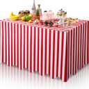 Thinkday 6ft Red and White Striped Tablecloth Stripe Table Cover Rectangle Carnival Circus Tablecloth Waterproof Reusable Table Decor 70 x 30 Inches Polyester Picnic Outdoor Holiday Party Decor